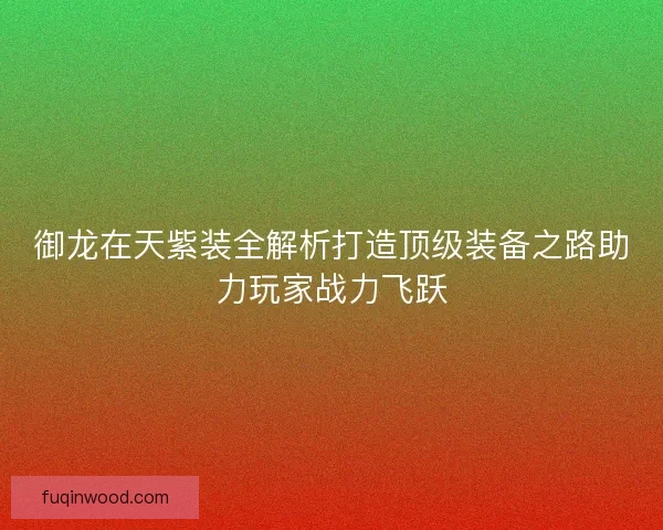 御龙在天紫装全解析打造顶级装备之路助力玩家战力飞跃